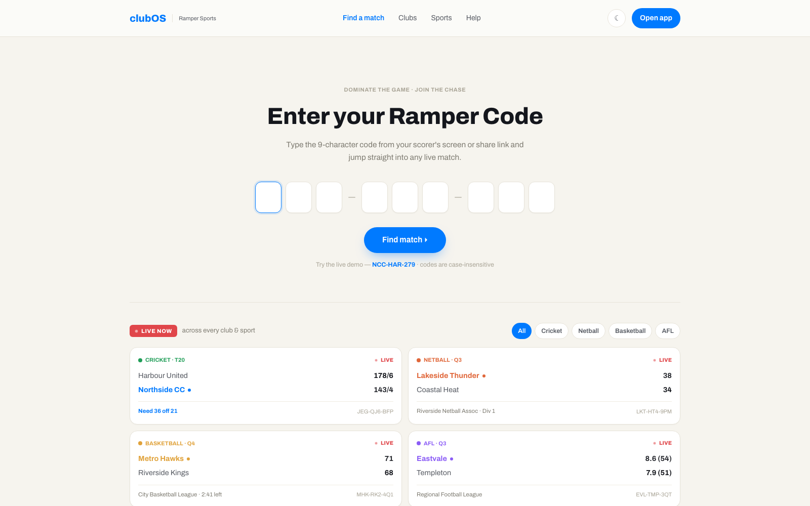 Ramper live cricket scoreboard