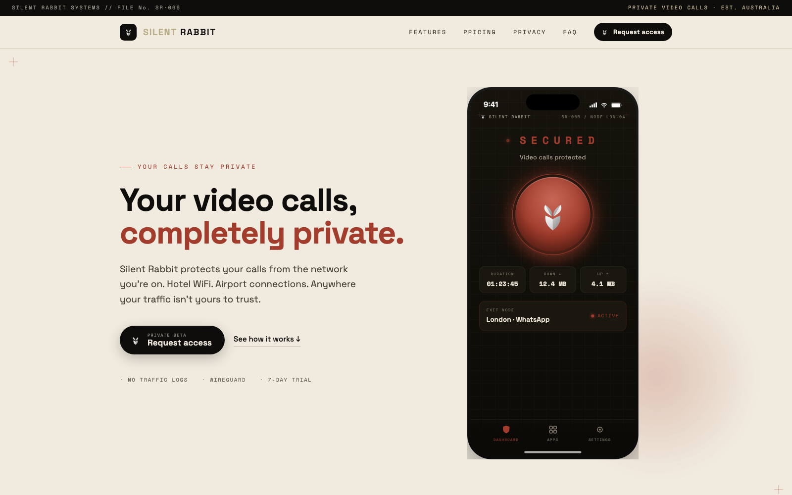 SilentRabbit VPN app, connected state